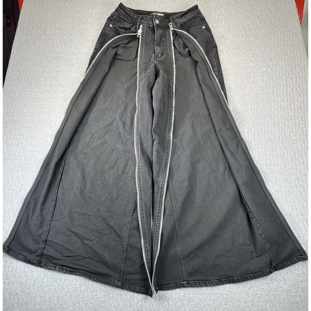Baggy Wide Leg Jeans Women 7 Black Full Zipper Front Wide Leg Fashion Nova Y2K